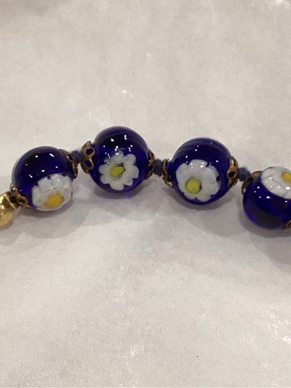 Murano Glass Beaded Bracelet Venetian Millefiori On Cobalt Blue Beads View 4
